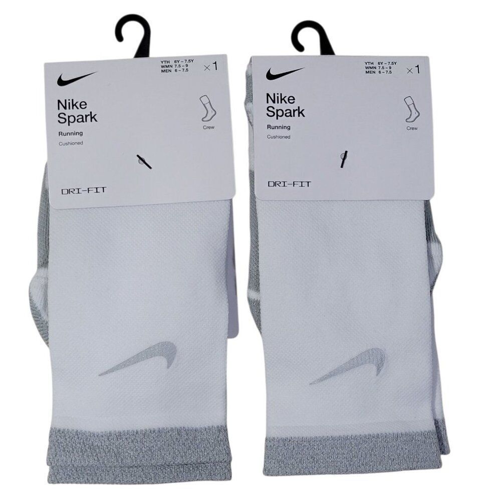 Nike Spark Cushioned Running Crew Socks Women 7.5-9 Men 6-7.5 Yth 6Y-7.5Y 2Pair